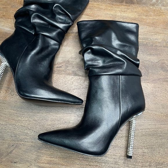 Azalea Wang Akira Black Stiletto Boot Size‎ 7 Rhinestone Glam Sexy Club Dancer - Picture 3 of 10